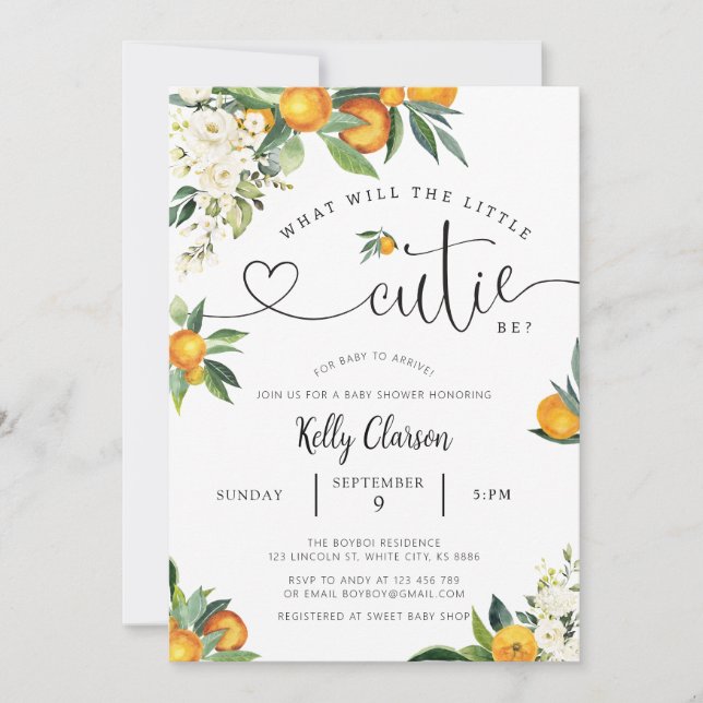 Invitation Un Petit Baby shower Orange Cutie (Devant)