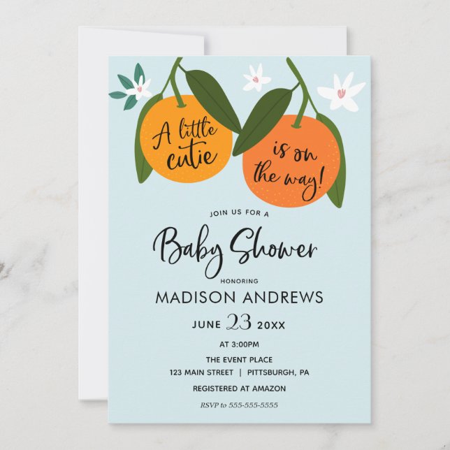 Invitation Un Petit Baby shower Orange Cutie (Devant)