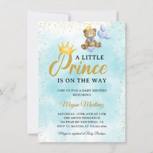 Invitation Un petit Baby shower Prince Blue Gold Boy