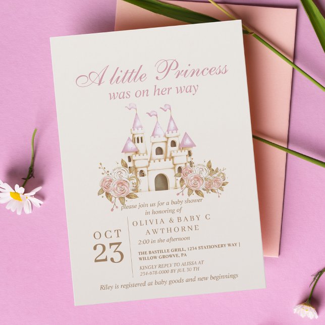 Invitation Un petit Baby shower Princess Pink Gold Castle (Créateur téléchargé)