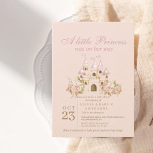 Invitation Un petit Baby shower Princess Pink Gold Castle