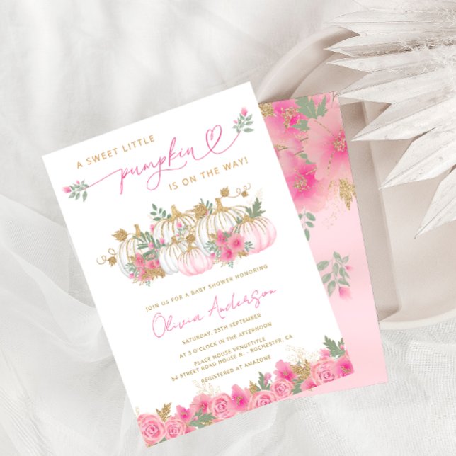 Invitation Un Petit Baby shower Rose-Noir Citrouille (Créateur téléchargé)