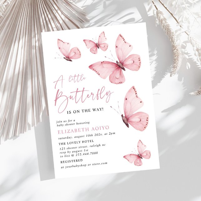 Invitation Un petit Baby shower rose papillon (Créateur téléchargé)