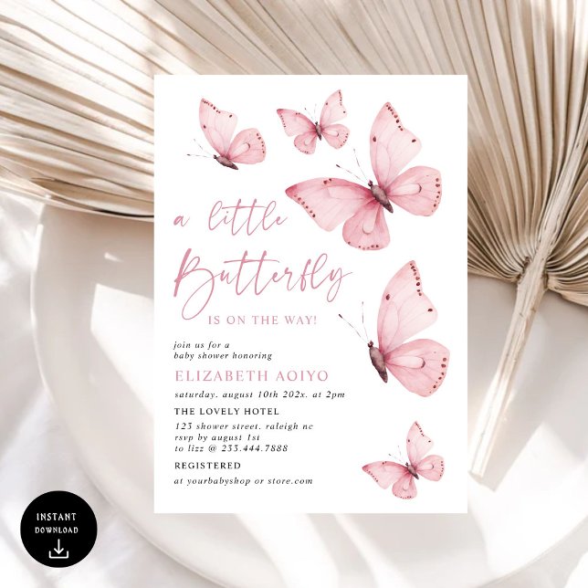 Invitation Un petit Baby shower rose papillon (Créateur téléchargé)