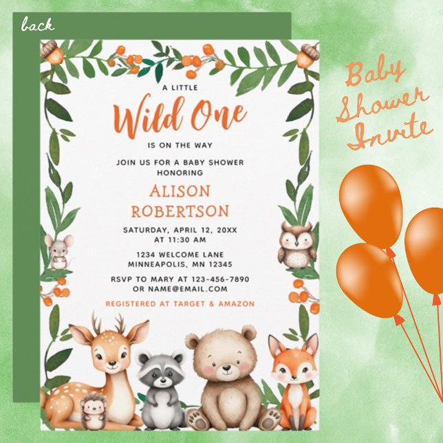 Invitation Un petit Baby shower sauvage d'animaux de forêt (Créateur téléchargé)