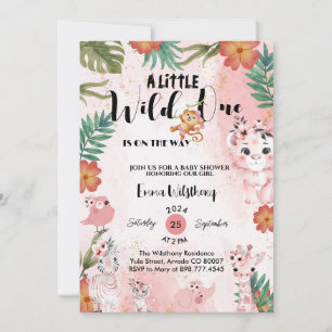 Invitation un petit baby shower sauvage safari fille rose