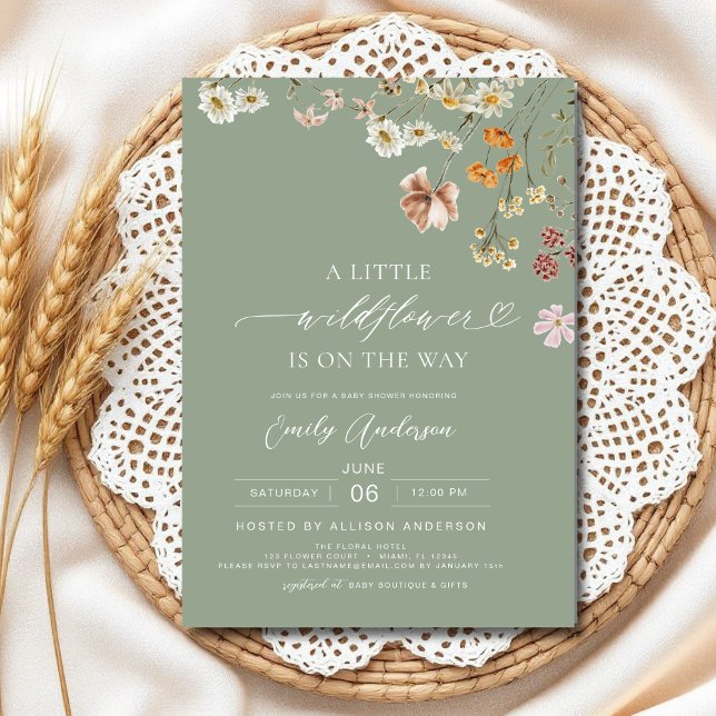 Invitation Un Petit Baby shower Vert Boho Sage Fleur sauvage (Créateur téléchargé)