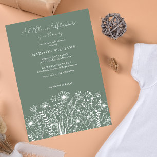 Invitation Un Petit Baby shower Vert Boho Sage Fleur sauvage