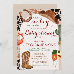 Invitation Un petit Baby shower Western Boy Cowboy