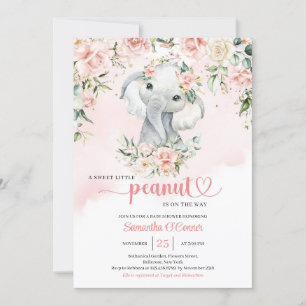 Invitation Un petit bébé éléphant d'arachide d'or floral