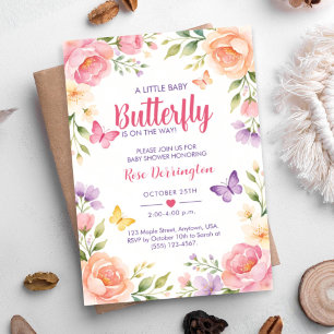 Invitation Un petit bébé papillon arrive Fleur bébé