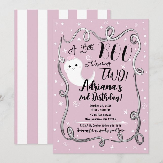 Invitation Un petit bébé qui fête ses 2 ans DEUX fantômes ros (Devant / Derrière)