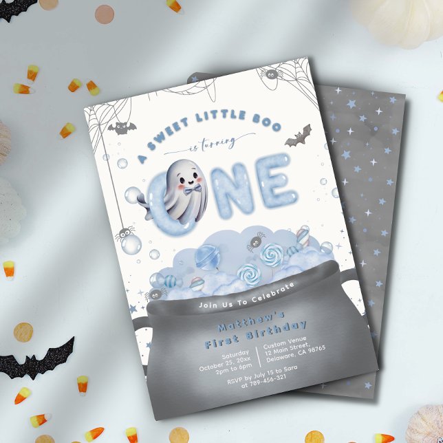 Invitation Un Petit Boo Doux Fête Son Premier Anniversaire (A Sweet Little Boo Is Turning One 1st Birthday Invitation)