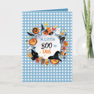 Invitation Un petit Boo est dû Code QR Gingham Bleu Clair