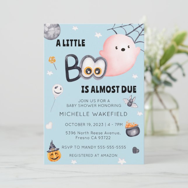 Invitation Un Petit Boo Est Dû Garçon Baby shower Halloween (Debout devant)