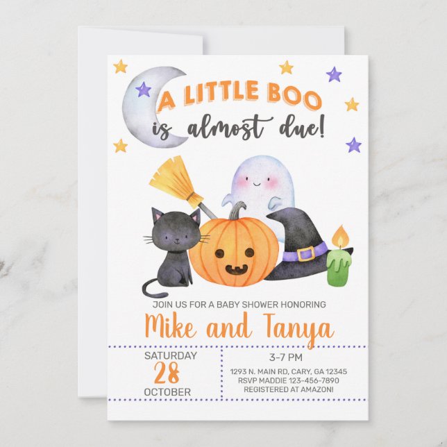 Invitation Un petit boo est dû Halloween baby shower invitati (Devant)