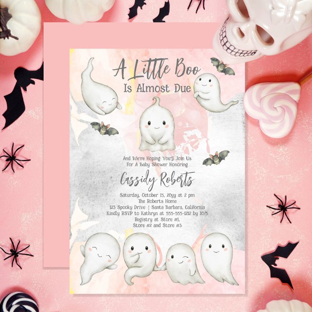 Invitation Un Petit Boo Est Presque Dû Baby shower Fille Fant (Cute "A Little Boo Is Almost Due" Girl Baby Shower Invitation)