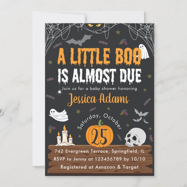 Invitation Un petit Boo est presque dû Baby shower Halloween (Devant)