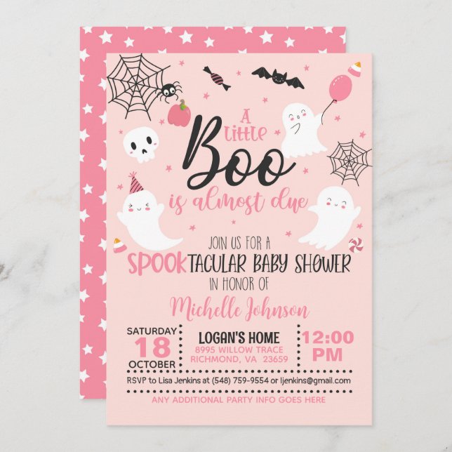 Invitation Un Petit Boo est presque dû - Girl (Rose) (Devant / Derrière)