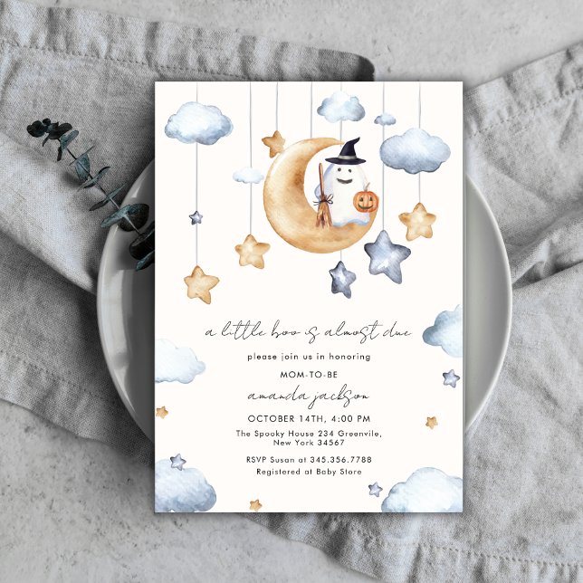 Invitation Un Petit Boo Est Presque Due Moon Stars Baby showe (A Little Boo Is Almost Due Moon Stars Baby Shower Invitation)