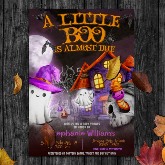 Invitation Un petit boo est presque là (A Little Boo is Almost Due - Halloween Baby Shower Invitation)