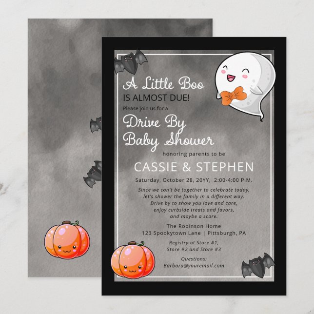 Invitation Un Petit Boo Ghost Boy Drive Par Baby shower (Devant / Derrière)