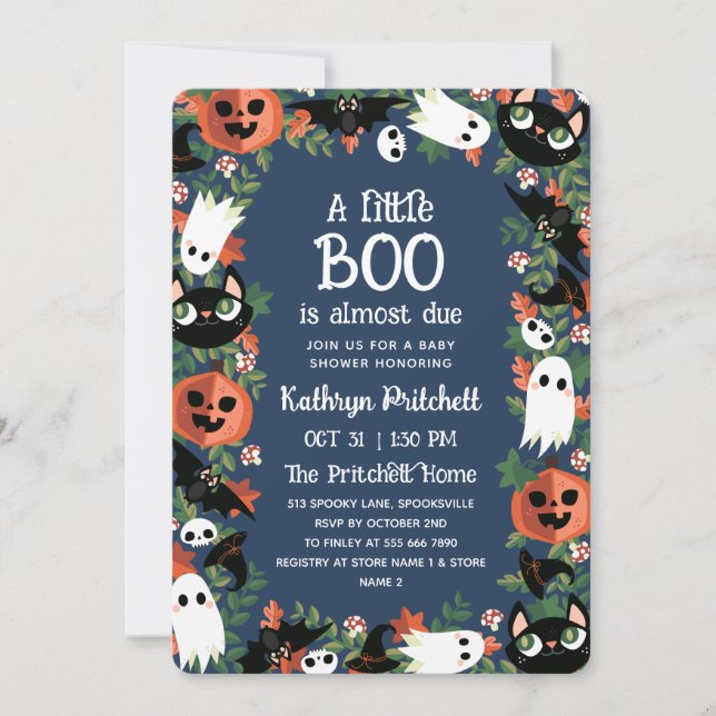 Invitation Un Petit Boo Halloween Baby shower Bleu Cadre (Devant)