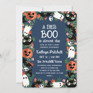 Invitation Un Petit Boo Halloween Baby shower Bleu Cadre