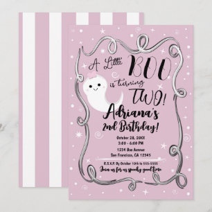 Invitation Un petit Boo qui fête ses 2 ans TWO Fantôme rose H