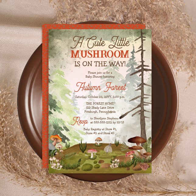 Invitation Un Petit Champignons Sur Le Chemin Du Baby shower ("A Cute Little Mushroom Is On The Way!" Baby Shower Invitation)