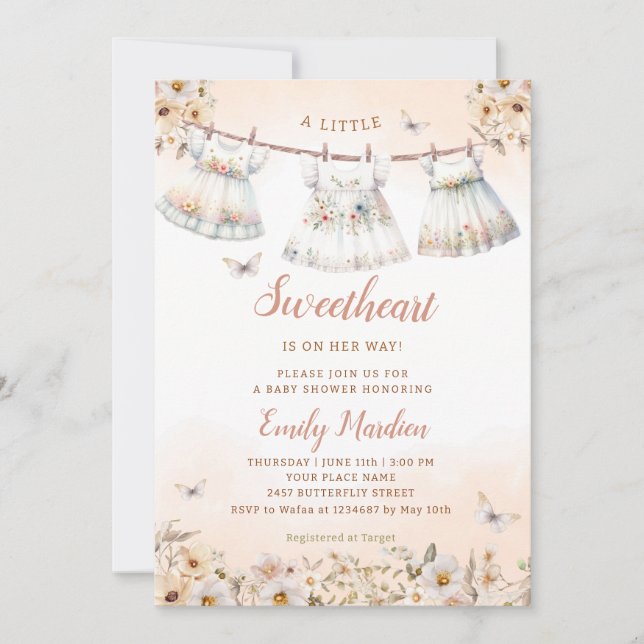 Invitation Un petit chéri Boho Vêtements Baby shower fille (Devant)