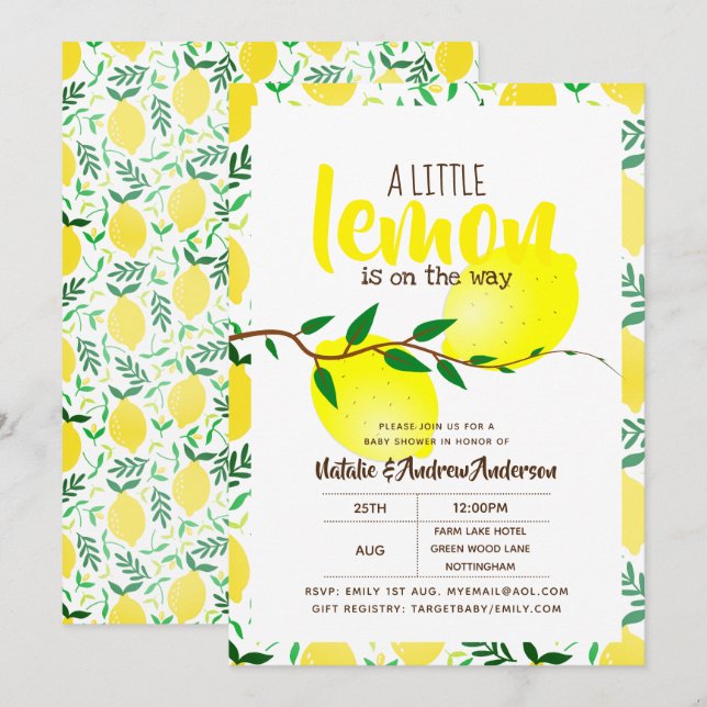 Invitation Un Petit Citron Sur Le Chemin Baby shower Jaune Fr (Devant / Derrière)