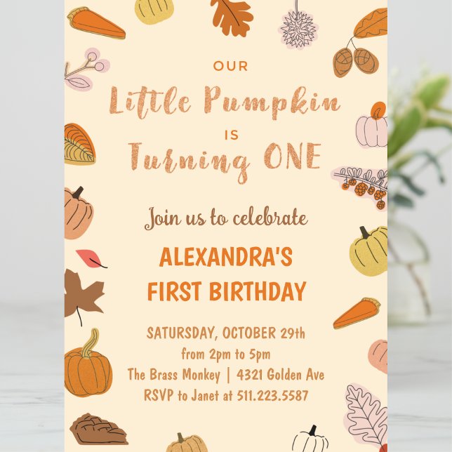 Invitation Un petit Citrouille à l'occasion d'un Halloween 1e (Halloween-1st-Birthday-Invitation-little-pumpkin-turning-one-1)