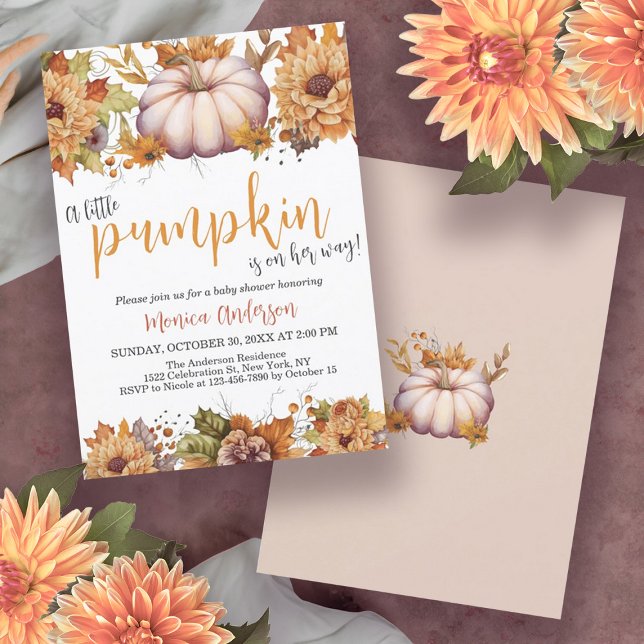 Invitation Un Petit Citrouille Automne Automne Automne Baby s (A Little Pumpkin Autumn Fall Floral Baby Shower Invitation)