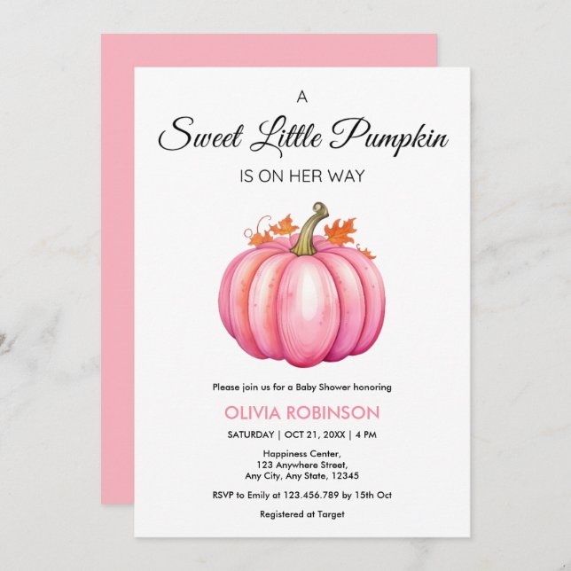 Invitation Un Petit Citrouille Automne Automne Baby shower Fi (Devant / Derrière)