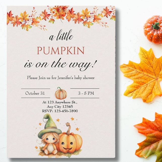 Invitation Un Petit Citrouille Automne Baby shower Floral Aut (Créateur téléchargé)