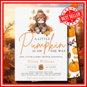 Invitation Un Petit Citrouille Automne Baby shower MONKEY D'A
