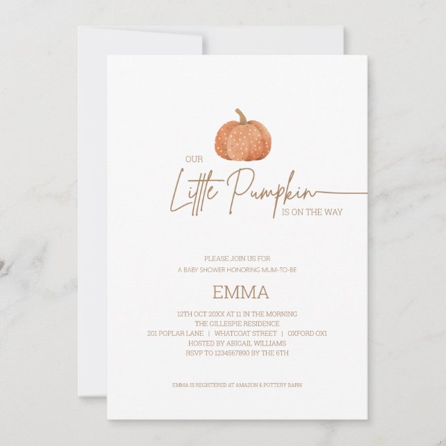 Invitation Un petit Citrouille Automne Baby shower neutre de  (Devant)