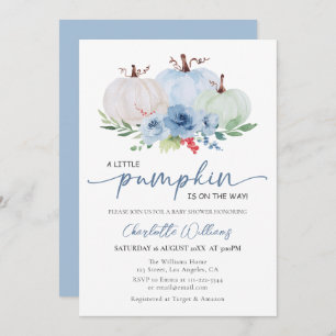 Invitation Un Petit Citrouille Automne Blue Boy Baby shower A