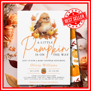 Invitation Un Petit Citrouille Automne CUTE OISEAU Baby showe