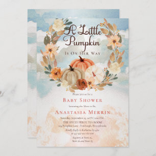 Invitation Un Petit Citrouille   Automne Floral Girl Baby sho