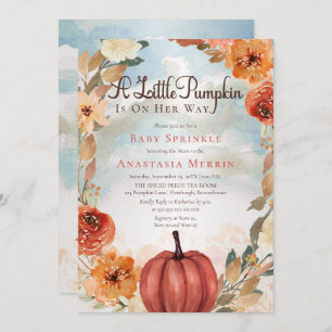Invitation Un Petit Citrouille Automne Floral Girl Baby Spr