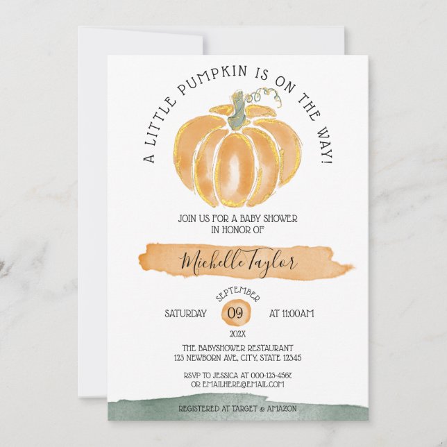 Invitation Un Petit Citrouille Automne Tombe Baby shower Flor (Devant)