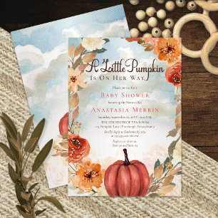 Invitation Un Petit Citrouille   Baby shower floral d'automne