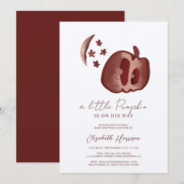 Invitation Un Petit Citrouille Bleu Aquarelle Bébé Garçon Dou (Devant / Derrière)