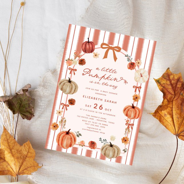 Invitation Un Petit Citrouille Chute Floral Bow Baby shower (Créateur téléchargé)