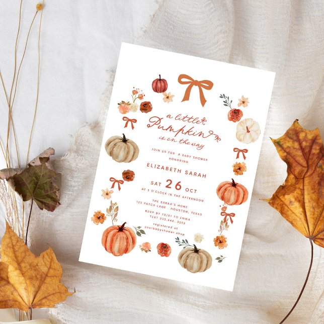 Invitation Un Petit Citrouille Chute Floral Bow Baby shower (Créateur téléchargé)