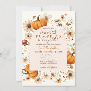 Invitation Un Petit Citrouille Chute Floral Triplets Baby sho