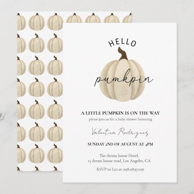 Invitation Un petit Citrouille est en baby shower (Devant / Derrière)