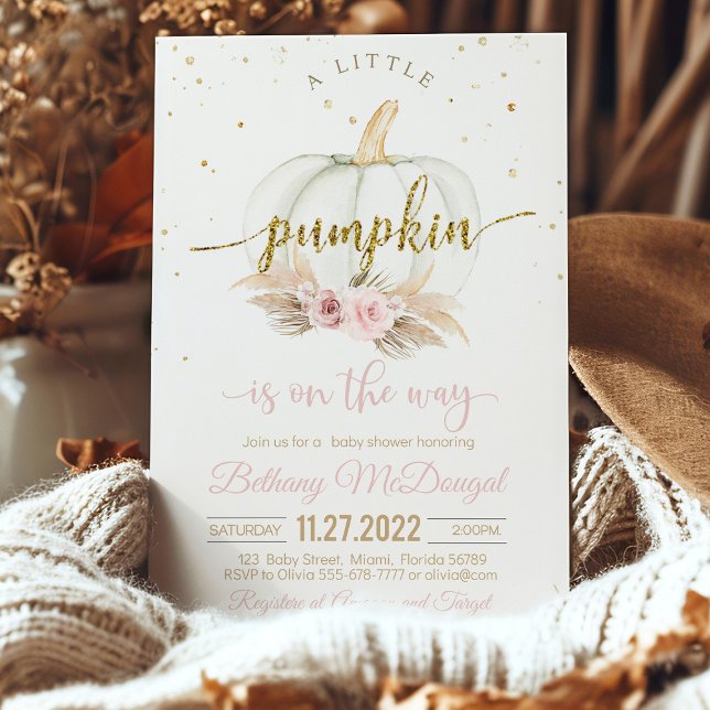 Invitation Un petit Citrouille est en baby shower (Autumn baby shower invitation with pumpkin design)